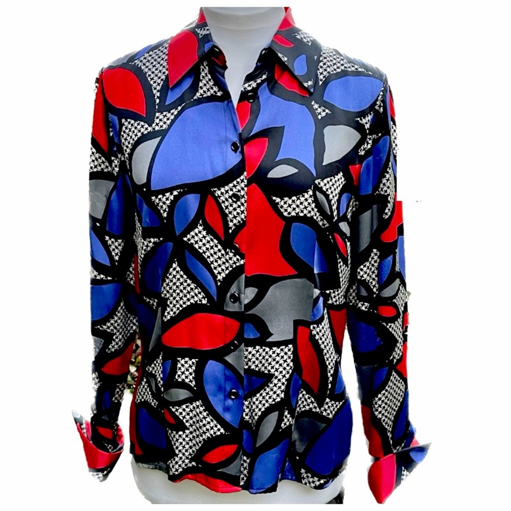 Oscar Silk French Cuff Button Down Top Size 6